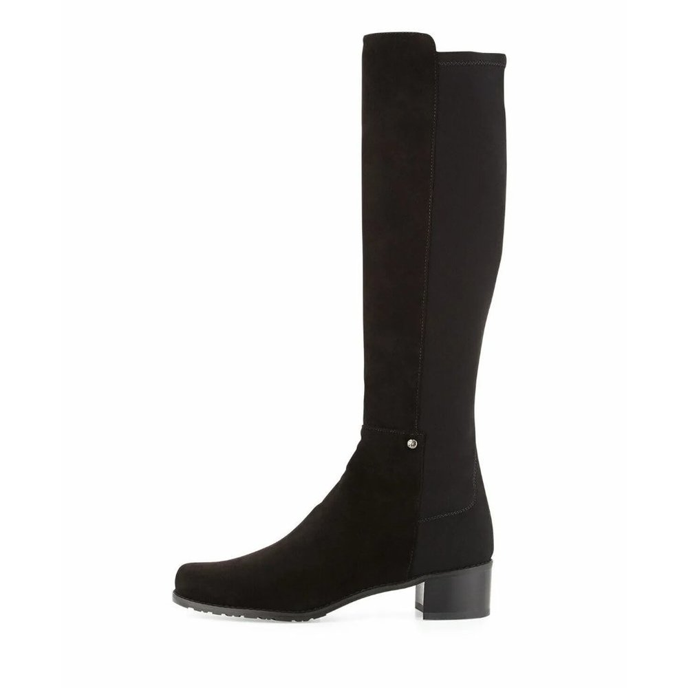 NEW $800 Stuart Weitzman ‘Mezzamezza’ Boots 5050 STRETCH SUEDE BLACK 8.5 (PB6)